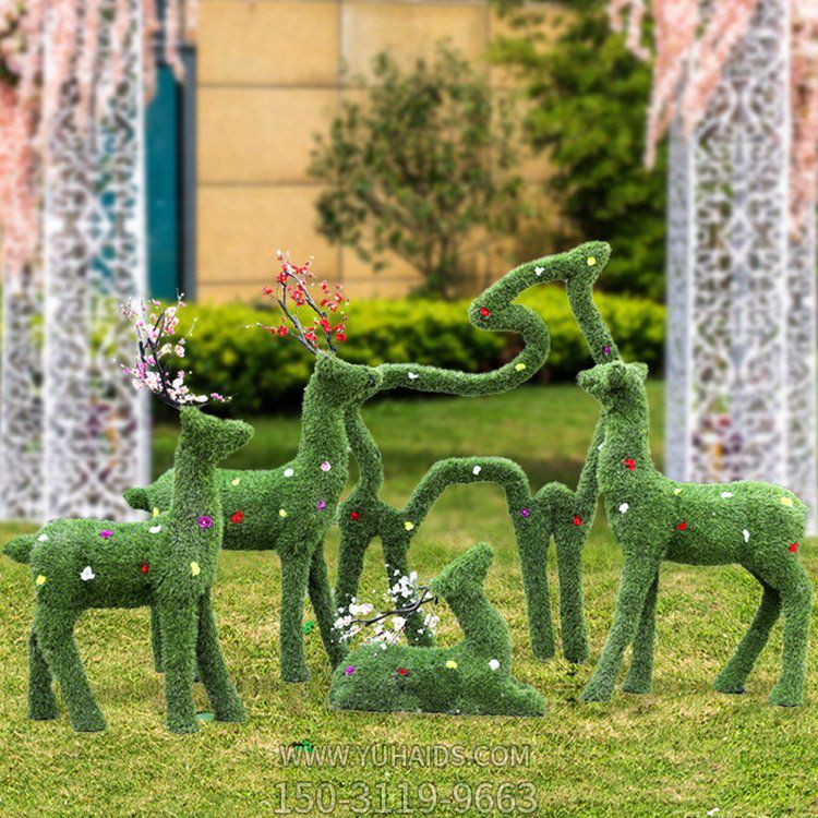 綠植草皮梅花鹿雕塑 花園林景觀售樓處裝飾品擺件