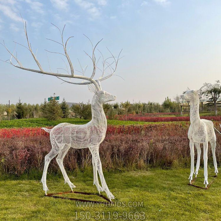 戶外公園大型不銹鋼發光照明鏤空梅花鹿雕塑