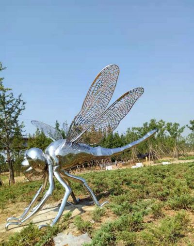 公園學校鏡面鏤空不銹鋼蜻蜓雕塑