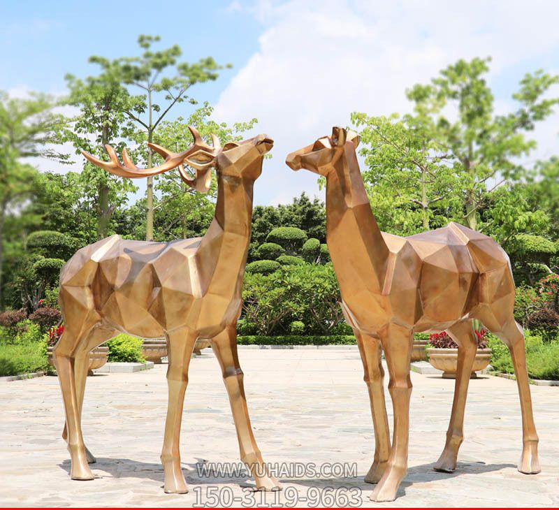 不銹鋼幾何仿銅公園景區梅花鹿雕塑