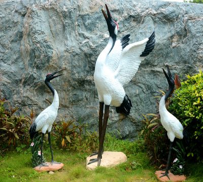 公園景區(qū)玻璃彩繪丹頂鶴雕塑