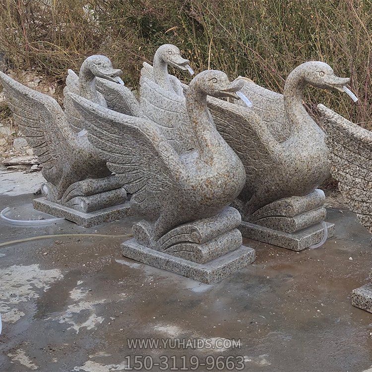 大理石石雕園林創意天鵝流水噴泉雕塑