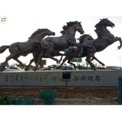 大型廣場紫銅鑄造戶外動物銅馬群雕塑  