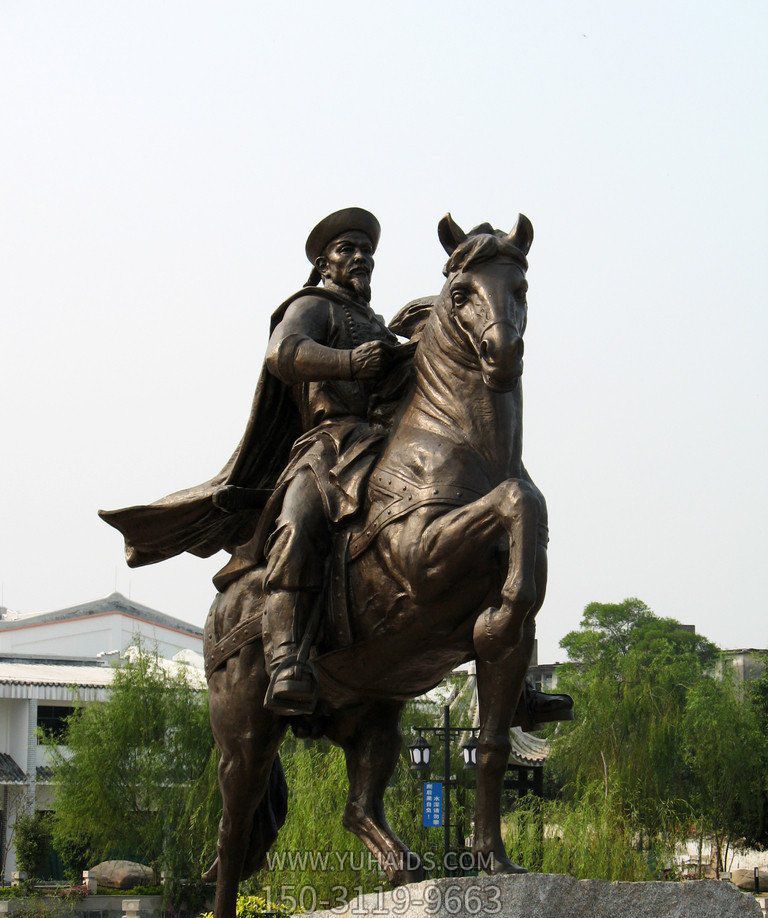 公園銅雕清朝人物騎馬雕塑