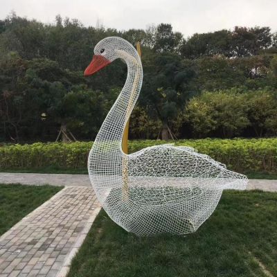 不銹鋼鏤空創意戶外公園照明動物景觀天鵝