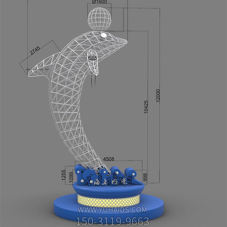 不銹鋼鏤空網格金屬海豚擺件雕塑