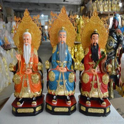 玻璃鋼仿銅彩繪三清祖師神像道家用品