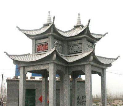 景區(qū)園林擺放仿古建青石鏤空雕刻雙亭