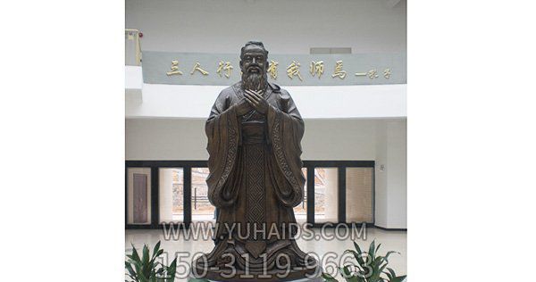 孔子學校室內擺放古代名師玻璃鋼仿銅雕雕塑