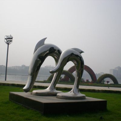 戶外公園抽象海洋動(dòng)物海豚雕塑