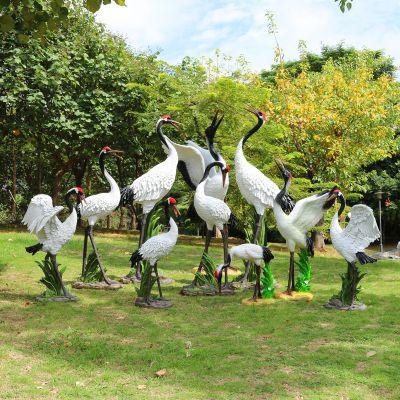 玻璃鋼彩繪公園景觀裝飾品丹頂鶴雕塑